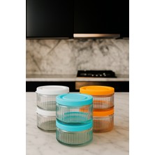 6'lı Premium Cam Saklama Kabı Set 140 cc | Karışık Renk Plastik Kapaklı Saklama Kabı, Hava Geçirmez