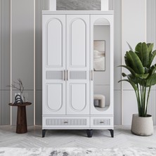 Monzio Libra 3 Kapaklı Çekmeceli Gardırop Tamamı Mdf (Beyaz)