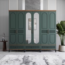 Monzio Libra 6 Kapaklı Çekmeceli Gardırop Tamamı Mdf (Yeşil)