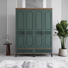 Monzio Libra 4 Kapaklı Çekmeceli Gardırop Tamamı Mdf (Yeşil)