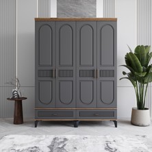 Monzio Libra 4 Kapaklı Çekmeceli Gardırop Tamamı Mdf (Antrasit)