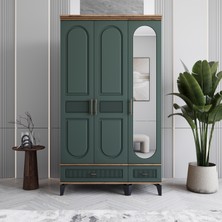 Monzio Libra 3 Kapaklı Çekmeceli Gardırop Tamamı Mdf (Yeşil)