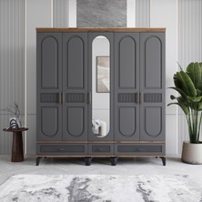 Monzio Libra 5 Kapaklı Çekmeceli Gardırop Tamamı Mdf (Antrasit)