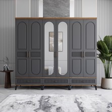 Monzio Libra 6 Kapaklı Çekmeceli Gardırop Tamamı Mdf (Antrasit)