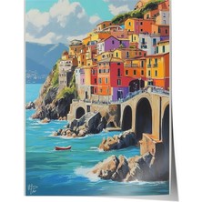 Çerçevesiz Poster, Renkli Sahil Kasabası, Deniz Manzarası Poster No: 107404