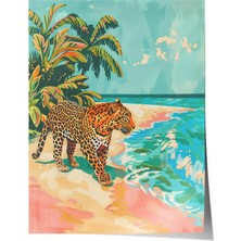 Çerçevesiz Poster, Leopar, Tropik Plaj Arka Planı, Dijital Sanat Poster No: 106553
