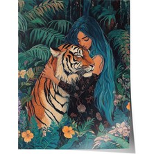 Çerçevesiz Poster, Kaplan ve Kadın, Tropikal Orman, Fantastik Stil Poster No: 107320