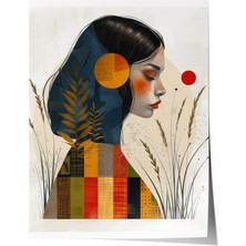 Çerçevesiz Poster, Kadın Portresi, Doğa ve Güneş Motifi, Modern Illüstrasyon Poster No: 106575