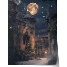 Çerçevesiz Poster, Ortaçağ Şehir Sokakları, Ay Işığı ve Büyülü Atmosfer Poster No: 107323