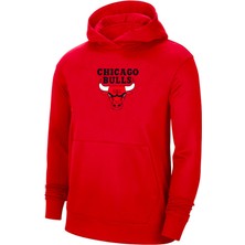 Unisex Kırmızı Chicago Baskılı Pamuklu Kapüşonlu Sweatshirt