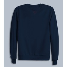 Lacivert Düz Renk Erkek Sonbahar Bisiklet Yaka Sweatshirt (Yeni Sezon)