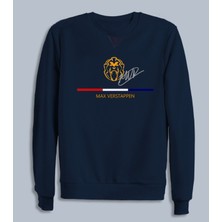 Max Verstappen Imza Logo Baskılı Formula 1 F1 Bisiklet Yaka Lacivert Sweatshirt