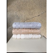 Kadife Jakarlı Yaprak Desenli 3 Adet 50X90 cm El Yüz Havlusu Gri-Kahve-Bej