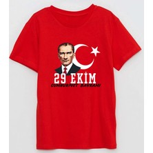 Yeni 29 Ekim Cumhuriyet Bayramı Atatürk Baskılı Pamuklu Genç T-Shirt