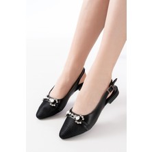 Bayan BABETİNF-120 Siyah Günlük Fileli Taş Aksesuarlı Kadın Babet