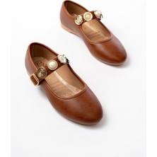 Bayan BABETİNF-6363  Taba Baret Tokalı Günlük Bayan Ayakkabı