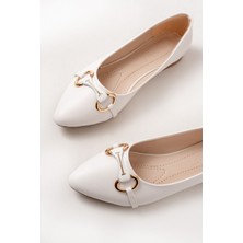 Bayan BABETİNF-129 Beyaz Günlük Taş Aksesuarlı Babet