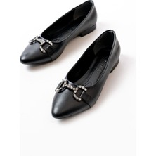 Bayan BABETİNF-133 Siyah Taşlı Tokalı Günlük Kadın Babet