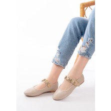 Bayan BABETİNF-6363 Bej Baret Tokalı Günlük Bayan Ayakkabı