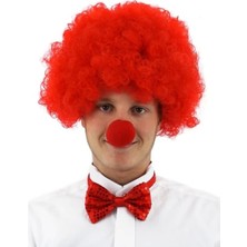 Kırmızı Renk Kıvırcık Afro Palyaço Seti