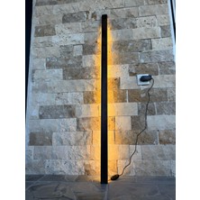 Modern Minimal Antrasit Gri  Ahşap Gövdeli Ahşap Ayaklı Beyaz LED Zemin Lambası-Modern Beyaz LED Çıta-Modern Dekoratif Işık-Sıcak Beyaz Aydınlatma Ayaklı Gece Lambası Şık ve Dekoratif Aydınlatma