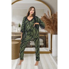 Izabel Kadın Üçlü Sabahlık Desanllı Fantazi Pijama  Takım
