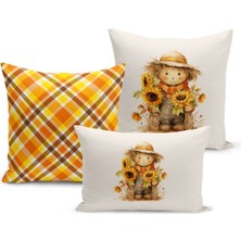 Sonbahar Serisi Çift Tarafı Dijital Baskılı  3'lü Kırlent Kılıfı Seti (Halloween Autumn)