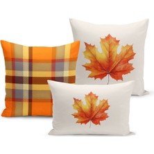 Sonbahar Serisi Çift Tarafı Dijital Baskılı  3'lü Kırlent Kılıfı Seti (Halloween Autumn)