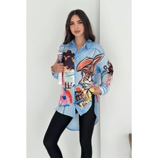 Tavşan Baskılı Jeans Efektli Tunik