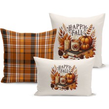 Sonbahar Serisi Çift Tarafı Dijital Baskılı  3'lü Kırlent Kılıfı Seti (Halloween Autumn)