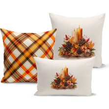 Sonbahar Serisi Çift Tarafı Dijital Baskılı  3'lü Kırlent Kılıfı Seti (Halloween Autumn)