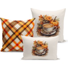 Sonbahar Serisi Çift Tarafı Dijital Baskılı  3'lü Kırlent Kılıfı Seti (Halloween Autumn)