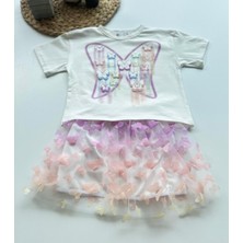 Kelebek Detaylı Tişört ve Tüllü Etek Takım – Pastel