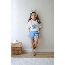 Yıldız Detaylı Tişört ve Şort Etek Takım – Mavi