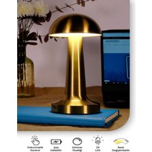 Gold Masa Üstü Lamba Ledli Masa Lambası Şarjlı Mantar Gece Lambası LED Abajur Rose Renk Dokunmatik