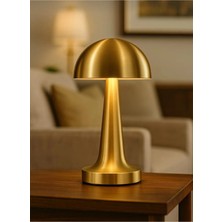 Mantar Model Retro Masa Lambası Gold Altın Renkli Dimmerli Şarjlı Dekoratif Dokunmatik Masa Lambası
