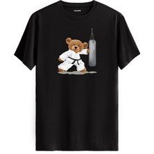 Karateci Ayıcık Baskılı Uniseks Tişört - %100 Pamuk Premium Kumaş Regular Tasarım T-Shirt