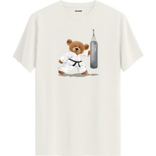 Karateci Ayıcık Baskılı Uniseks Tişört - %100 Pamuk Premium Kumaş Regular Tasarım T-Shirt