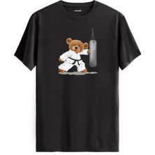 Karateci Ayıcık Baskılı Uniseks Tişört - %100 Pamuk Premium Kumaş Regular Tasarım T-Shirt