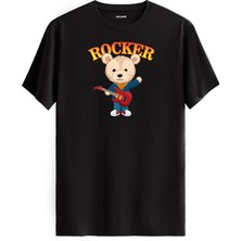 Rocker Ayıcık Baskılı Tişört - %100 Pamuk Eğlenceli Müzik Temalı Tasarım T-Shirt