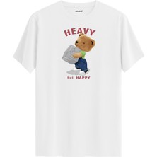 Ağırlık Kaldıran Mutlu Ayı Baskılı Siyah Tişört - %100 Pamuk Spor Tasarım T-Shirt
