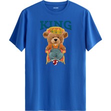 King Tahtta Oturan Taçlı Ayıcık Baskılı Tişört - %100 Pamuk Tasarım T-Shirt