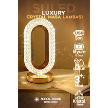 Crystall Akustik Masa Lambası 3 Modlu USB Şarjlı Oval Dekoratif Şık Masa Lambası Kristal Efekt