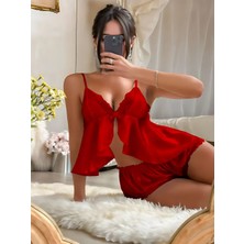 Kurdele Detaylı Saten Şortlu Pijama Takım