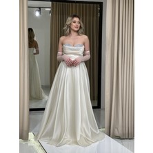 Beyaz Straplez Göğsü Taş Baskı Kiloş Yeni Sezon Abiye Elbise RK5089 5089