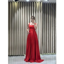 Kırmızı Yeni Sezon Saten Abiye 5604