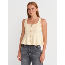 31979 Düğmeli Peplum Top-Açık Sarı