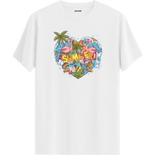 Summer Flamingo Baskılı %100 Pamuk Tişört