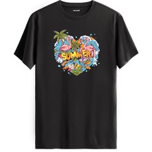 Summer Flamingo Baskılı %100 Pamuk Tişört
