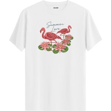 Nilüfer Çiçekli “summer Love” Flamingo Tişört